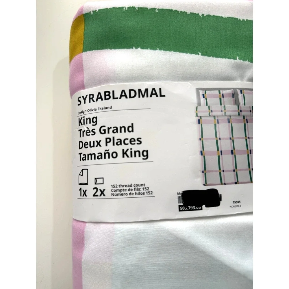 IKEA SYRABLADMAL King Duvet Cover + 2 Pillowcases Multicolor Check New